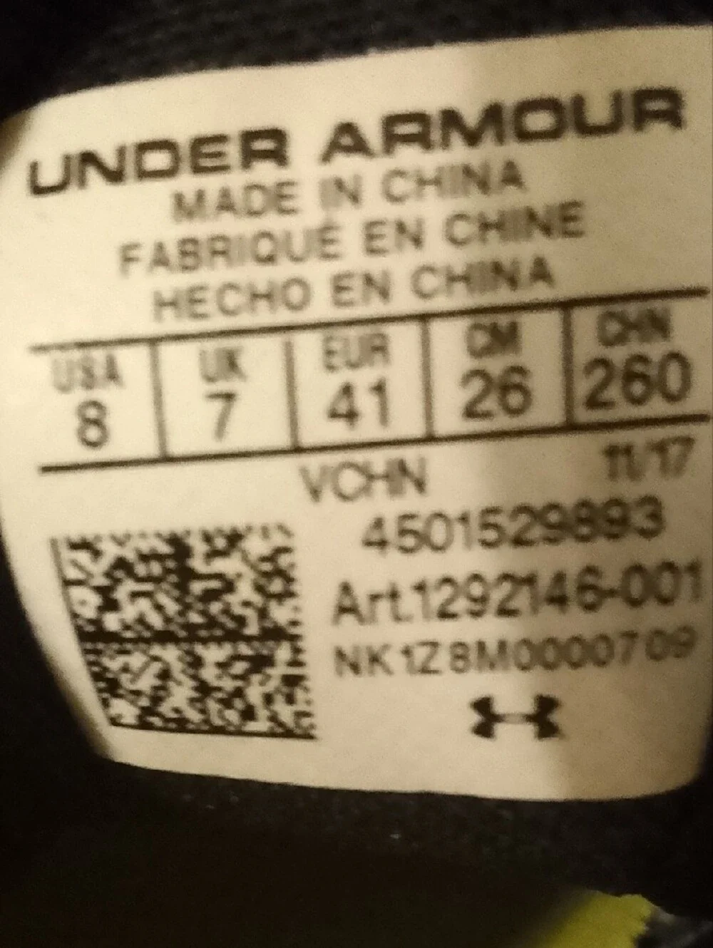 Under Armour Kids Black and White Athletic Sneakers